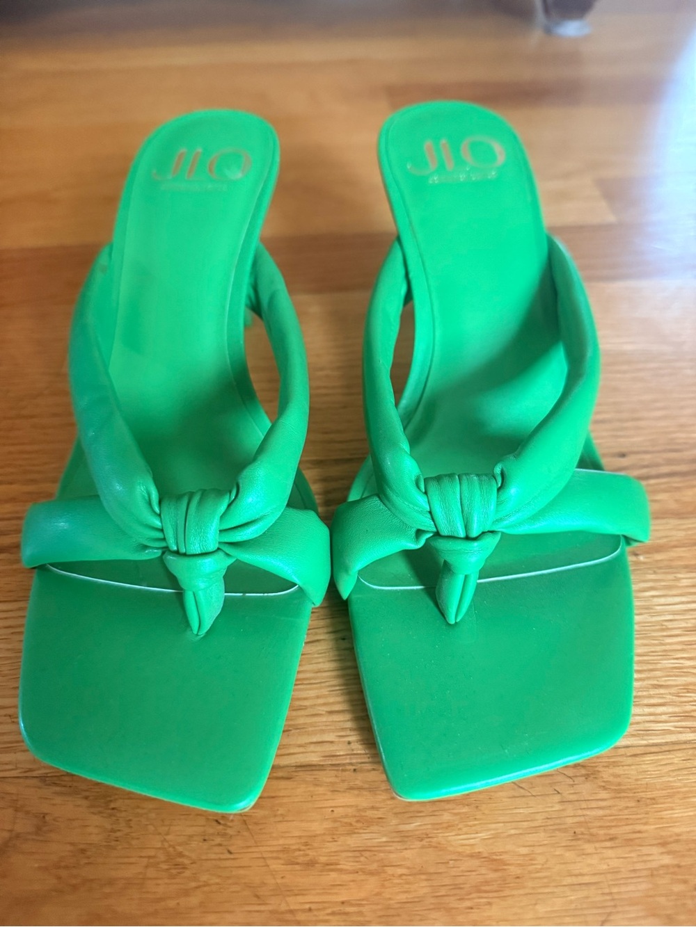 Jennifer Lopez Knotted Square-Toe Vivin Apple Green Heeled Sandals